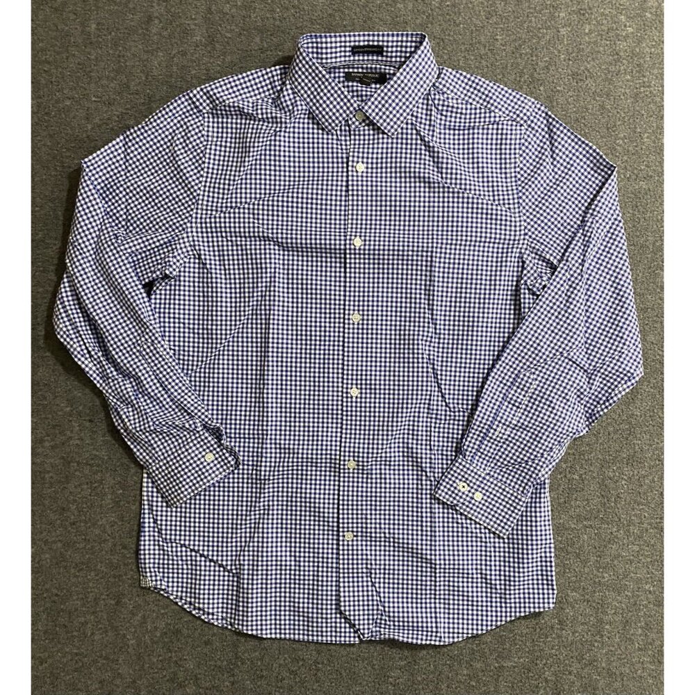 Banana Republic Button Up Men Blue White Gingham Stretch Cotton Size L